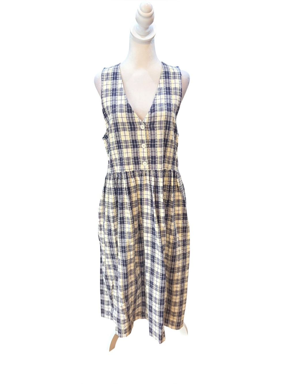 All Week Long Vintage Plaid Pinafore Midi Maxi Dress Womens Size 8 P Blue Yellow